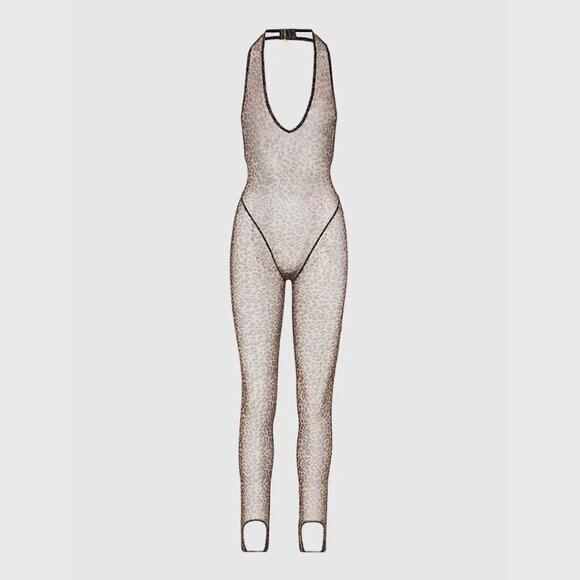 House of Desire Leopard Print Mesh Sheer Catsuit Sexy Lingerie, Size M - Picture 3 of 4